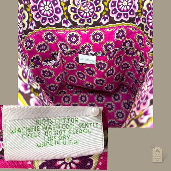 Vera Bradley Quilted Tote Bag Paisley Floral Pink Brown Yellow - Picture 6 of 6